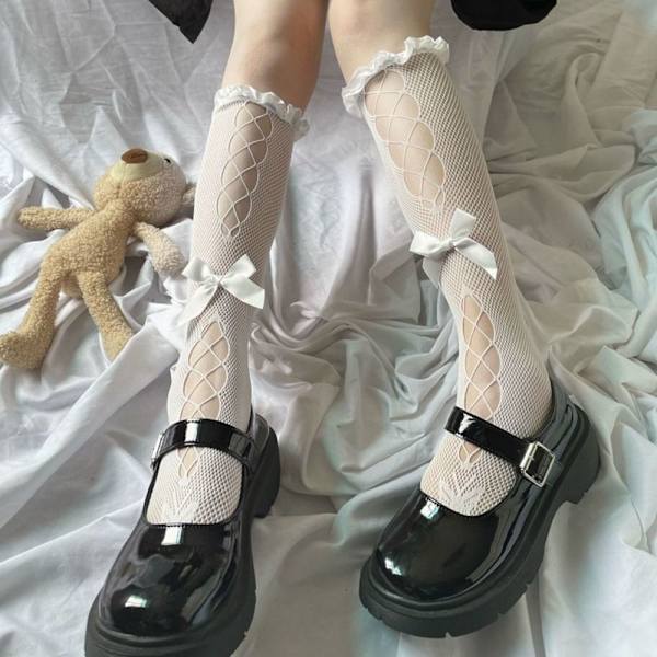 Mesh Knælængde Strømper Cosplay Strømper SORT black