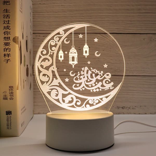 Eid Mubarak Dekoration Ramadan Akryl Natlys 3D LED Lys E