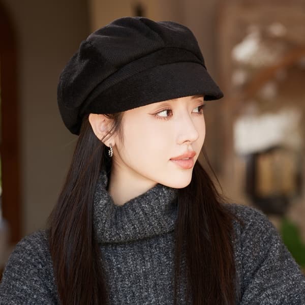 Koreansk Version Höst Vinter Ny Hatt Ull Solid Färg Keps 02 02
