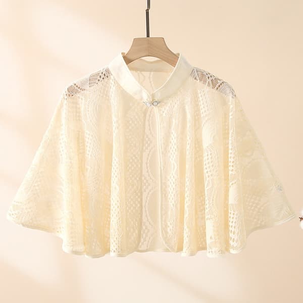 Rosmönstrad Jacquardvävd Polyestersjal med Solskydd, VIT White