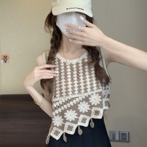 Retro Weaving Sling Tank Top CAMEL Camel