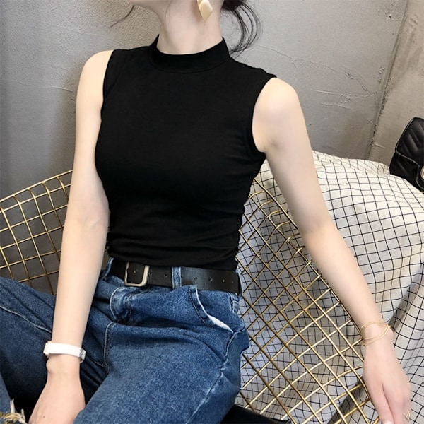 Ærmeløs Top Halv Højhalset Vest SORT XXL Black XXL