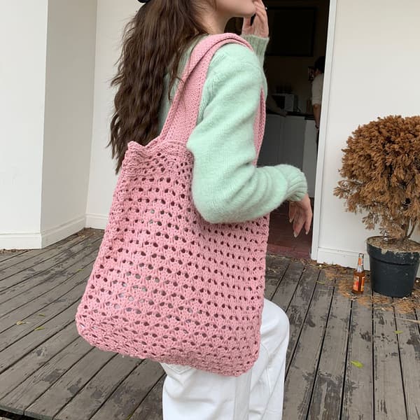 Virkad tygväska stickad handväska ROSA Pink