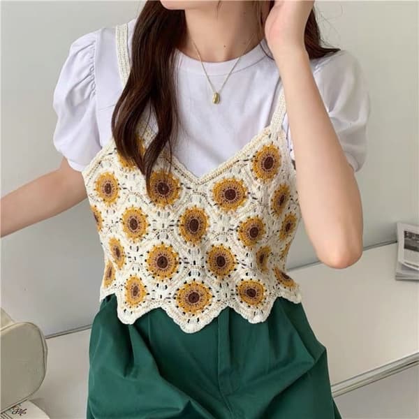 Strikket Vest Dame Crop Top HVIT white
