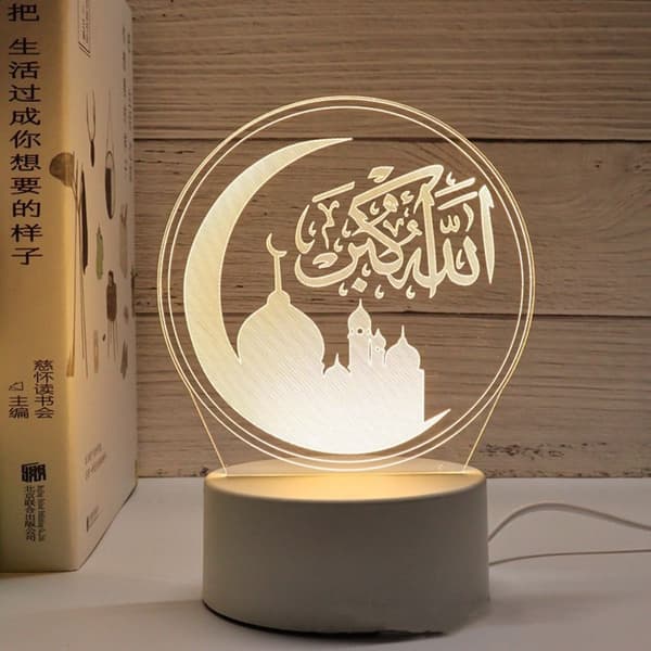 Eid Mubarak Dekor Ramadan Akryl Nattelys 3D LED Lys E