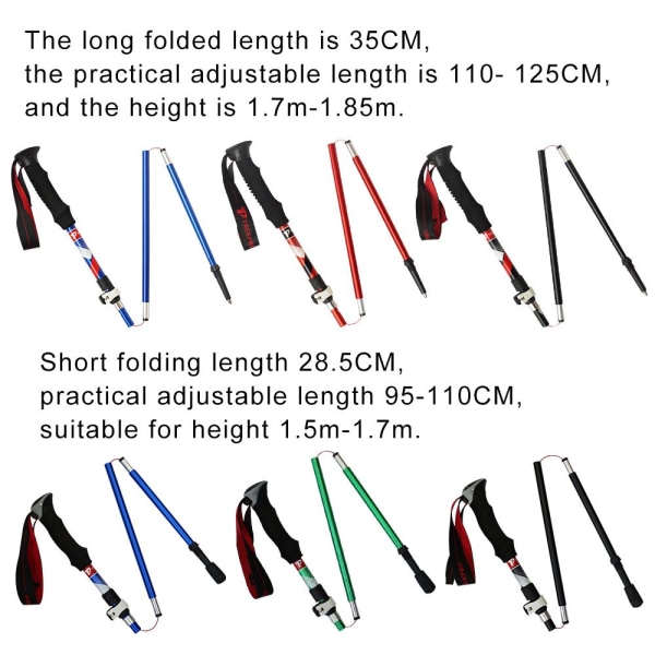Foldbare vandrestave Foldelige trekkingstave SORT LANG LANG Black Long-Long