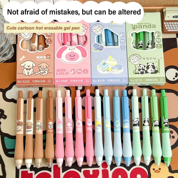 4 STK/Eske Erasable Pen Gel Pen 01-SORT BLEKK 01-SORT BLEKK 01-Black Ink