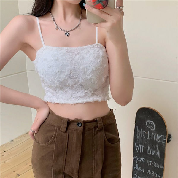 Camisole Blomstret Spaghetti Strop SORT Black