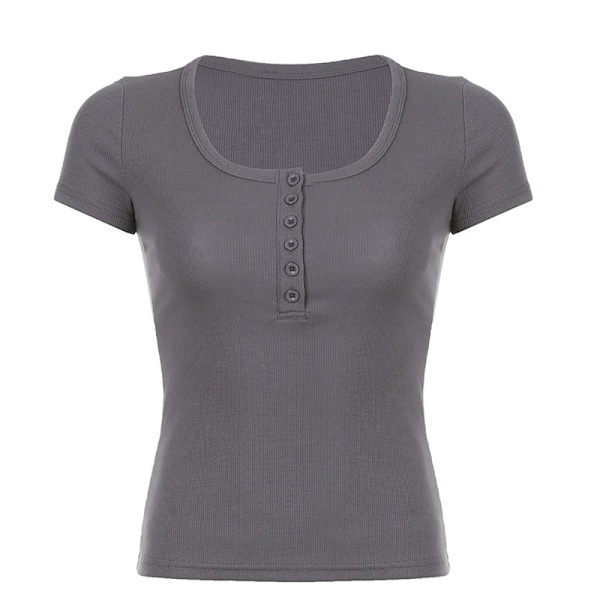 Kortærmede Crop Tops GRÅ M Gray M