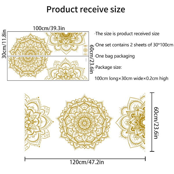 4 st Halv Mandala Väggdekal Boho Mandala Väggdekal