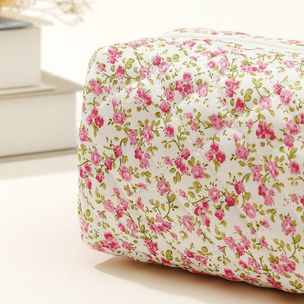 Blomster Puffy Quiltet Makeup Taske Stor Rejse Kosmetik Taske GUL YELLOW