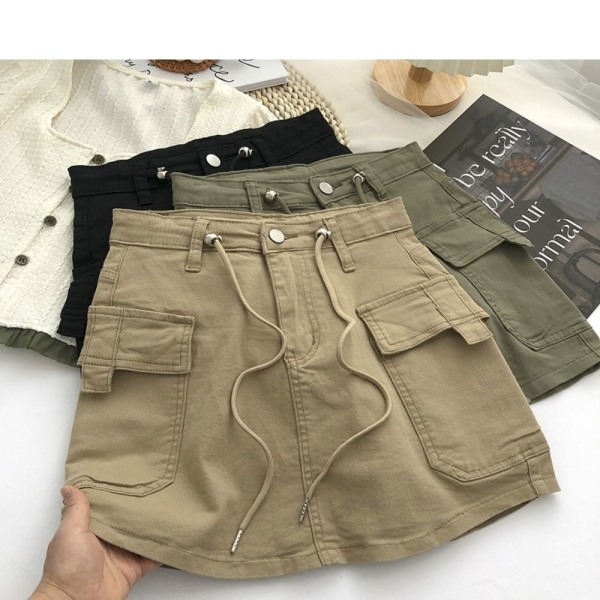 Denimskjørt Miniskjørt KHAKI S Khaki S