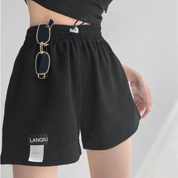 Dame vaffelshorts Højtaljede sportsshorts SORT M black M