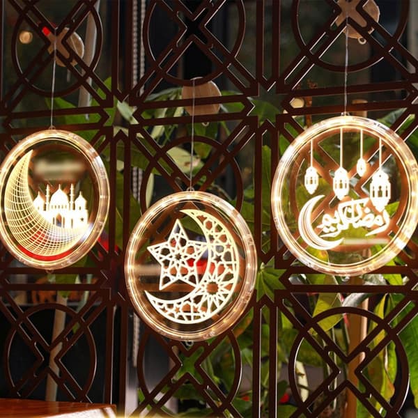 Eid Mubarak Måne og Stjerne Lysdekorasjon LED Sugkopplys D
