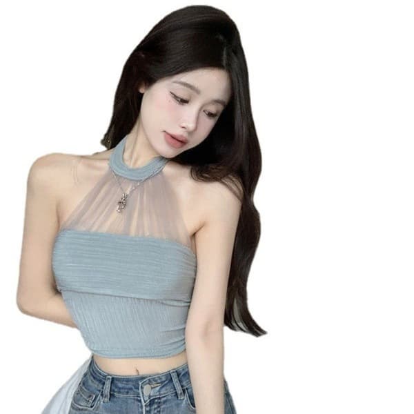 Mesh-slyngetanktop GRÅ Grey
