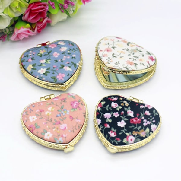 Mini Makeup Floral Mirror Pocket Kosmetisk speil HJERTE-HVIT Heart-White