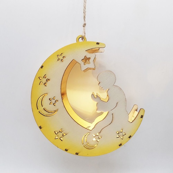 Eid Mubarak Moon Lamp Hanging Lantern Pendel Trä C C