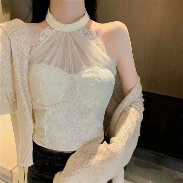 Camisoles med hengende hals ermeløse Crop Tops FARGE 3 FARGE 3 Color 3