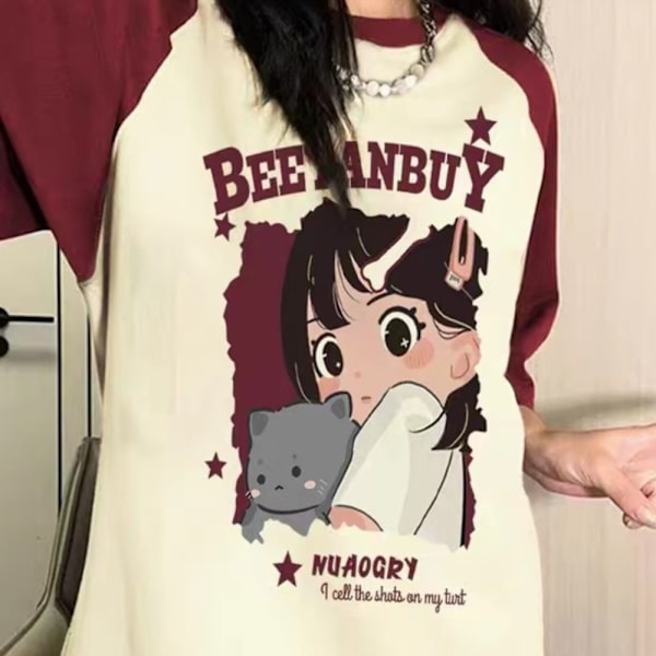 Sommer korte ærmer mode rund hals polyester Raglan ærme M