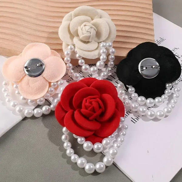 Camellia Flower Brosch Pins Pearl Tofs Corsage GRÅ grey