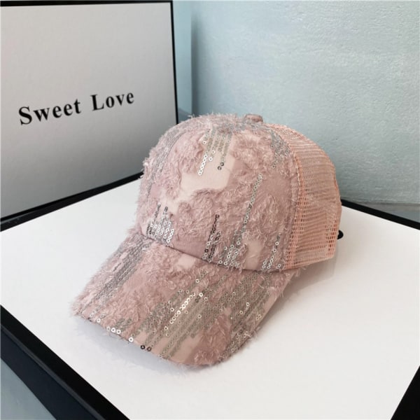 Mesh Pailletter Baseball Cap Mode Kvinder Åndbar Kasketter HVID white