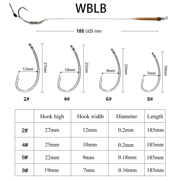 6-8 st Karpfiske Färdiga Krokledare Karpfiskekrokar 6pcs WBLB-4