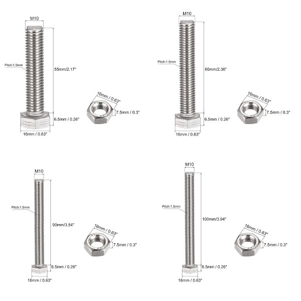 4st sexkantsskruvar Helgängade sexkantsbultar 4pcsM10x120mm