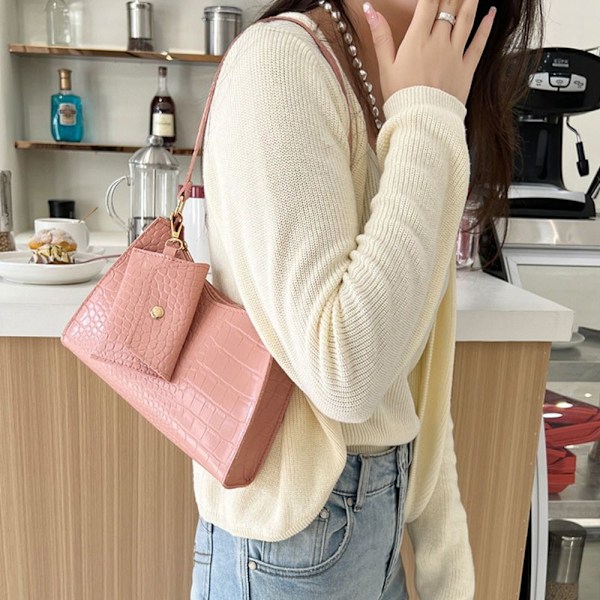 Krokodillemønster skuldertaske PU læder Crossbody taske KHAKI khaki