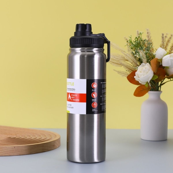 1000ml Vakuumkopp i rustfritt stål Reisekaffekopp SØLV Silver