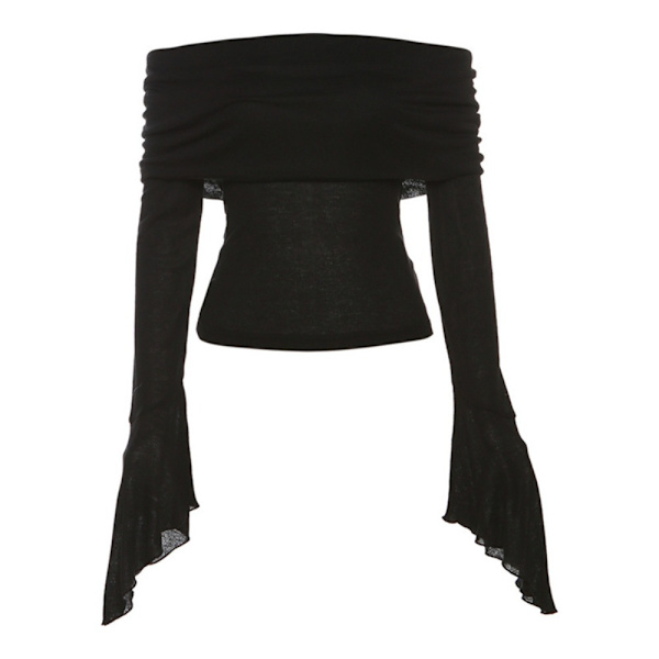 Langermede T-skjorter Cropped T-skjorte SVART M Black M