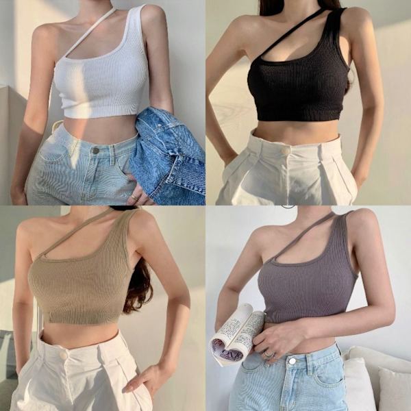 Dame Crop Top Ærmeløs Camis SORT black