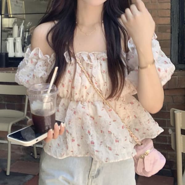 Blomstret skjortebluse M M