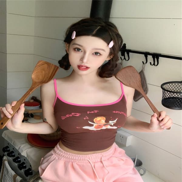Tecknad Söt Tank Top Tryck Y2k Tank Top KAFFE coffee