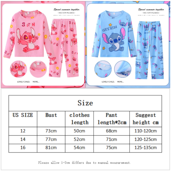 Stitch Lasten Pyjamat pojille ja tytöille Söpö casual 16