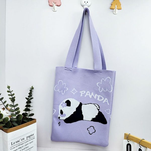 Håndvevde veske Ull strikke skuldervesker LILLA purple