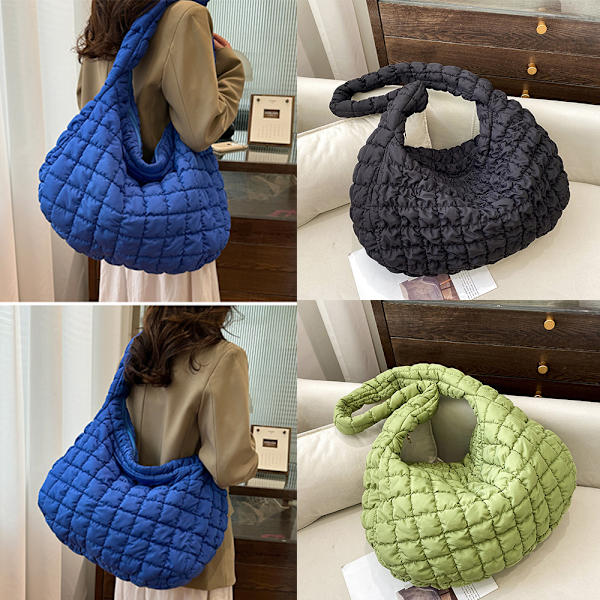 Tikattu kangalaukku naisille Puffer-kangaskassi TUMMAN SININEN Dark Blue