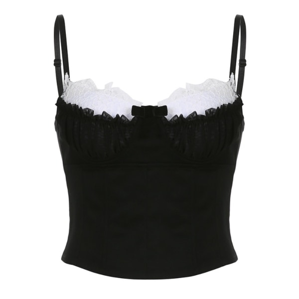 Dame top sløjfe stropløs camisole SORT L Black L