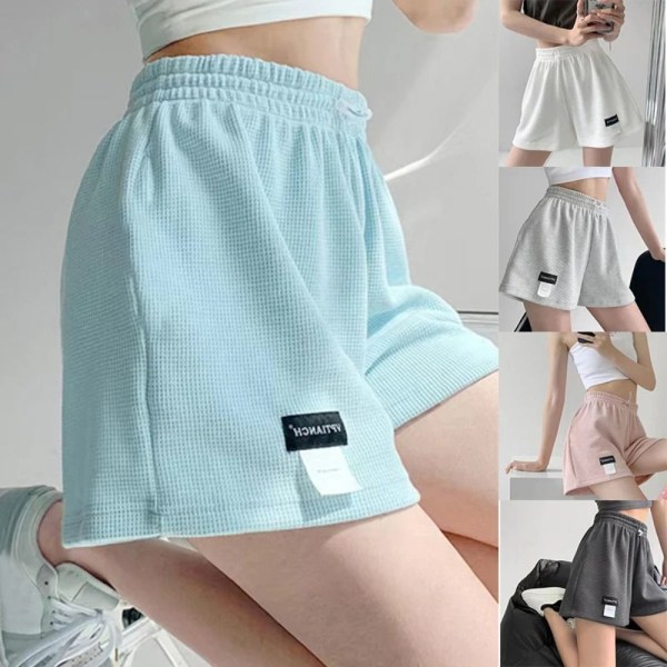 Våffelshorts för kvinnor med hög midja sportshorts GRÅ M grey M