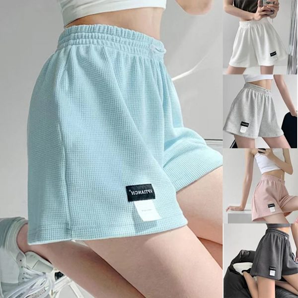 Våffelshorts för kvinnor med hög midja sportshorts WHITE M white M