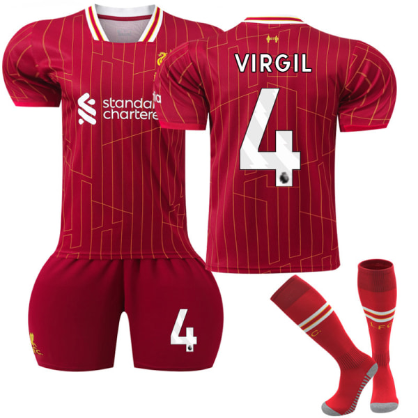 2024-2025 Liverpool Home Børnefodboldtrøjesæt med sokker nr. 4 Virgil 26