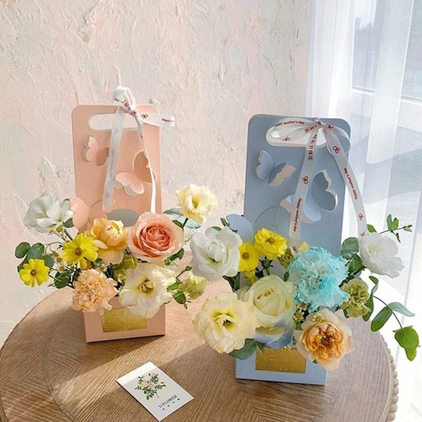 Sammenfoldelig Blomsterkasse Buket Indpakningskasse GUL REKTANGULÆR Yellow Rectangular-Rectangular