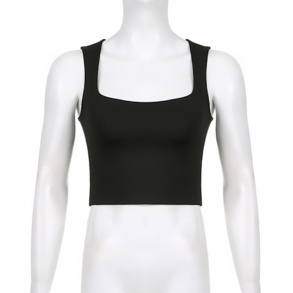 Firkantet hals tettsittende topp ensfarget tanktopp S S
