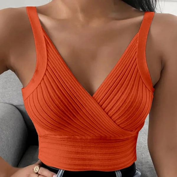 Dame ensfarvede stropper strikkede toppe ORANGE Orange