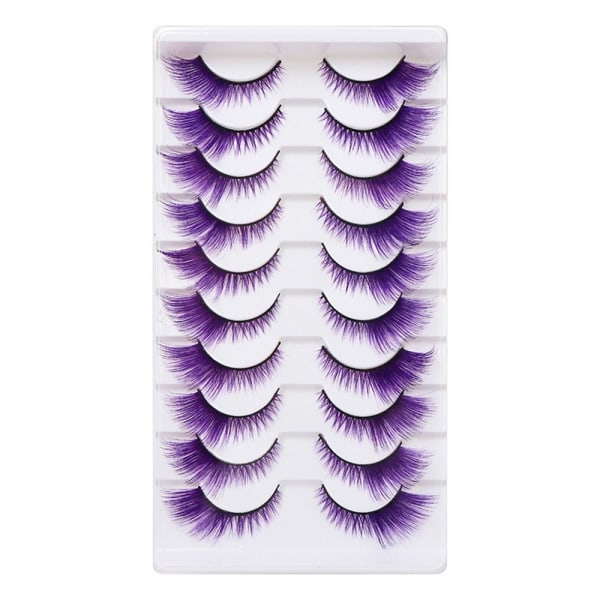 10 Paria värillisiä ripsiä Cat Eye Eyelashes PURPLE Purple