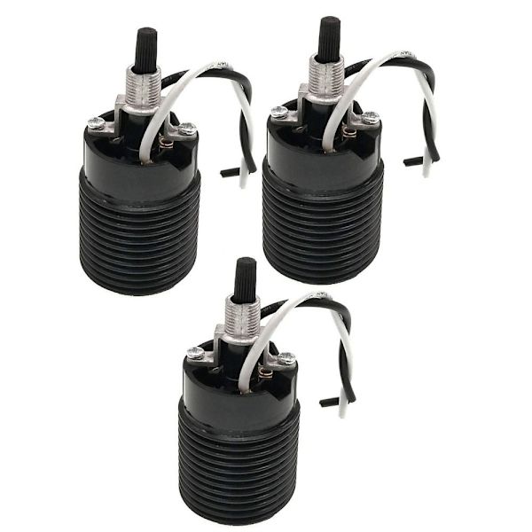 E26 Bakelitt armatursokkel Gjenget lampesokkel med bryter 3pcs