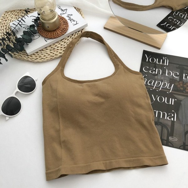 Halter Tank Top Ærmeløs Top Strap KHAKI khaki