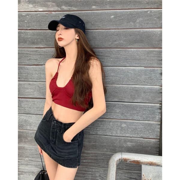 Haltertopp Crop Top RØD S Red S