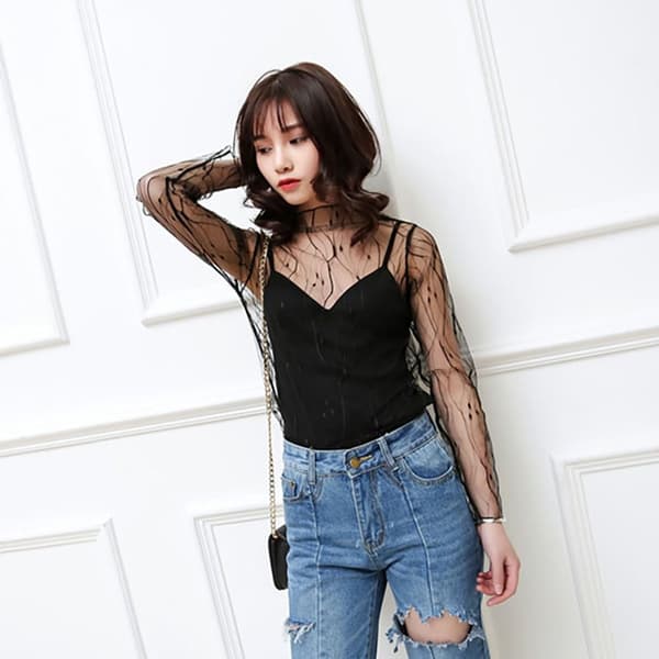 T-shirttoppar Genomskinlig blus 2 2 2