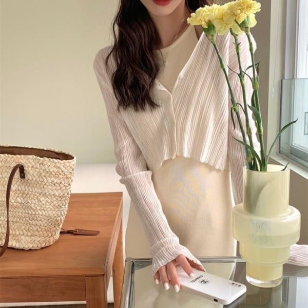 Hollow Out Bluser Strikk Topper APRIKOS Apricot