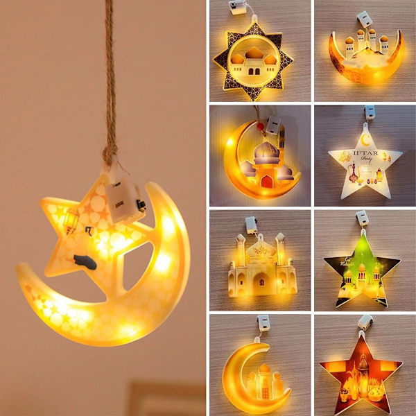 Eid Mubarak LED-lys Star Moon Ramadan dekorasjon